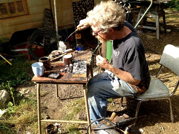 Larry demonstrating during a rustic jewelry workshop, 2012