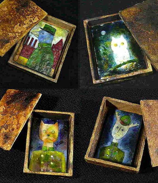 encaustic miniatures in boxes